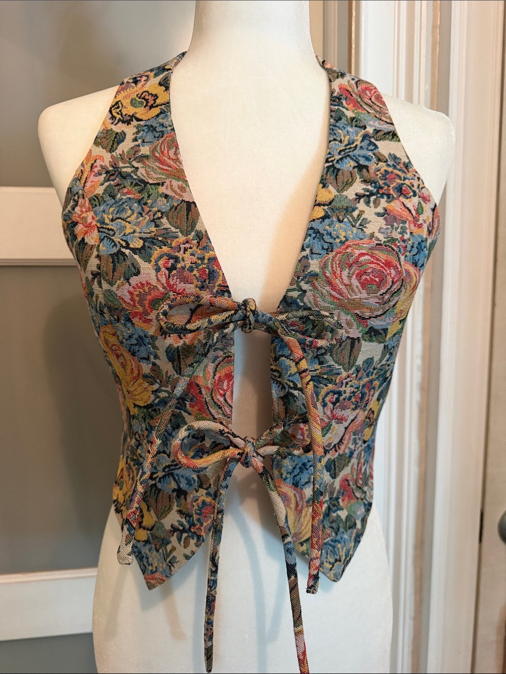 Vici Floral Tie-Front Halter Crop Top - Blue, Pink, Yellow